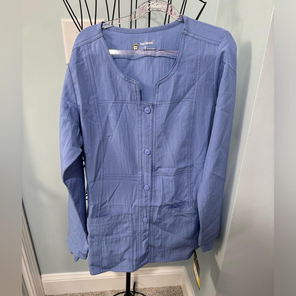NEW Wonderwink 4 stretch ceil blue scrub jacket Women Ladies Extra Small XS